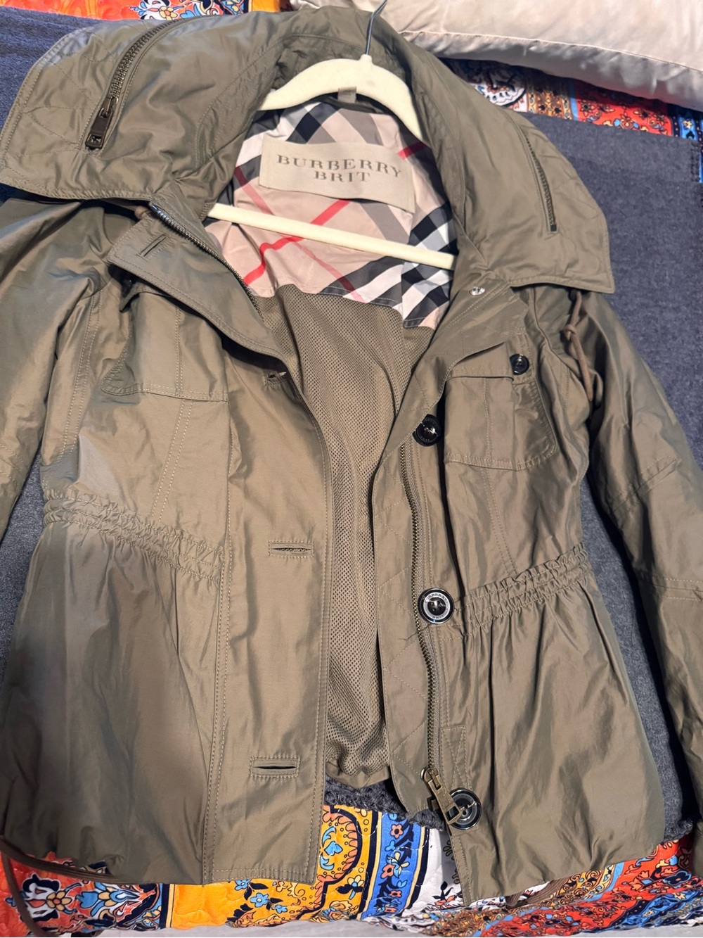 Burberry Brit Olive Green Utility Jacket with Signature Check Lining